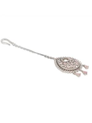 Silver Plated Stylish Pink American Diamond Tear Drop Shape Mangtika 5