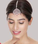 Rose Gold Plated Stylish Pink American Diamond Studded Maangtika