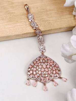 Rose Gold Plated Stylish Pink American Diamond Studded Maangtika 2