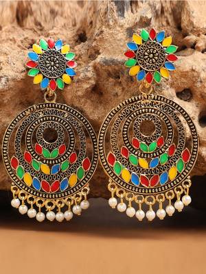 Traditional Gold plated Party Wear Antique Multicolour Chandbali Earring 1