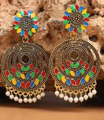 Traditional Gold plated Party Wear Antique Multicolour Chandbali Earring