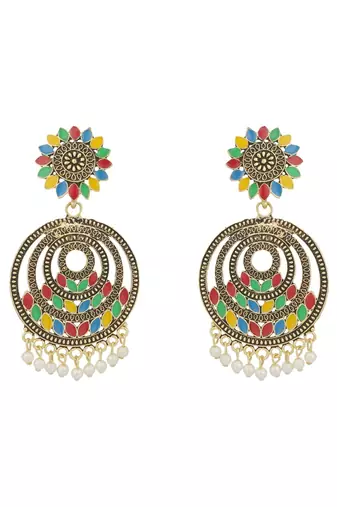 Traditional Gold plated Party Wear Antique Multicolour Chandbali Earring