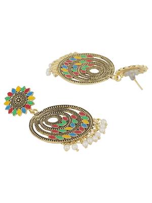 Traditional Gold plated Party Wear Antique Multicolour Chandbali Earring 3