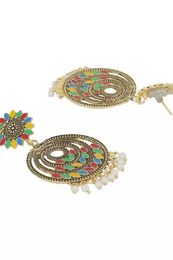 Traditional Gold plated Party Wear Antique Multicolour Chandbali Earring