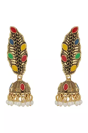 Traditional Gold plated Party Wear Antique Multicolour Jhumka Earring