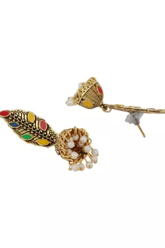 Traditional Gold plated Party Wear Antique Multicolour Jhumka Earring