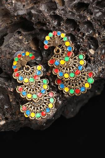 Traditional Gold Plated Multicolour Layered PartyWear Earring