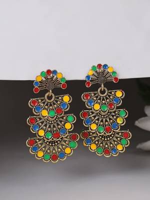 Traditional Gold Plated Multicolour Layered PartyWear Earring 1