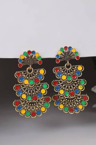 Traditional Gold Plated Multicolour Layered PartyWear Earring