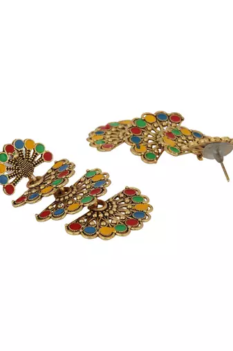 Traditional Gold Plated Multicolour Layered PartyWear Earring