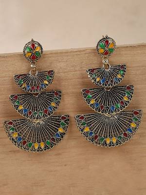 Traditional Gold Plated Multicolour Layered PartyWear Earring 1