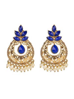 Exclusive Blue & Gold Floral Design Brass Drop Earring 2