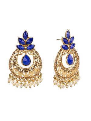 Exclusive Blue & Gold Floral Design Brass Drop Earring 3