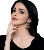 Traditional Gold Plated Stone Studded Grey Enamelled Chandbali Earring