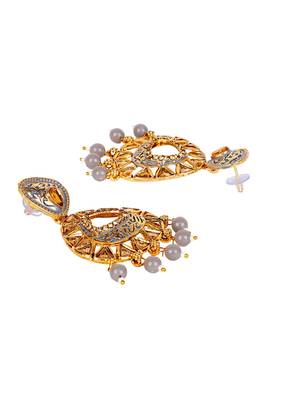 Traditional Gold Plated Stone Studded Grey Enamelled Chandbali Earring 5