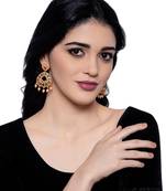 Traditional Gold Plated Stone Studded Pink Enamelled Chandbali Earring