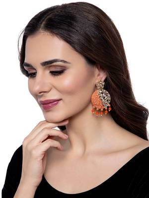 Gold Plated Traditional Orange Meenakari Kundan Stone Chandbalis 1