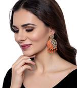 Gold Plated Traditional Orange Meenakari Kundan Stone Chandbalis