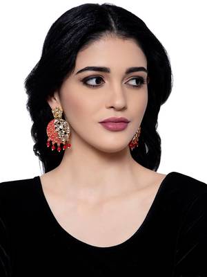Gold Plated Traditional Red Meenakari Kundan Stone Chandbalis 1