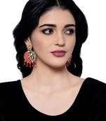 Gold Plated Traditional Red Meenakari Kundan Stone Chandbalis