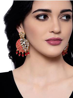 Gold Plated Traditional Red Meenakari Kundan Stone Chandbalis 2