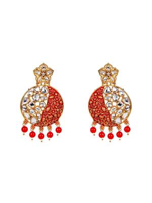 Gold Plated Traditional Red Meenakari Kundan Stone Chandbalis 4