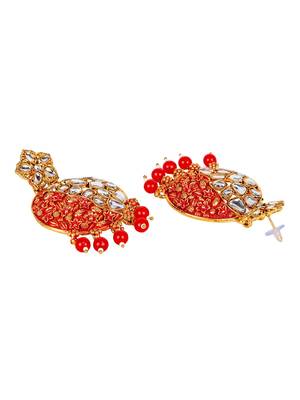 Gold Plated Traditional Red Meenakari Kundan Stone Chandbalis 5