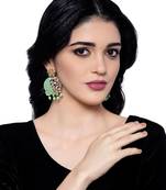 Gold Plated Traditional Sea Green Meenakari Kundan Stone Chandbalis