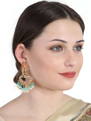 Ethnic Gold Plated Enamelled Stone and Pearl Partywear Earring 1