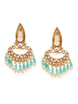 Ethnic Gold Plated Enamelled Stone and Pearl Partywear Earring 3