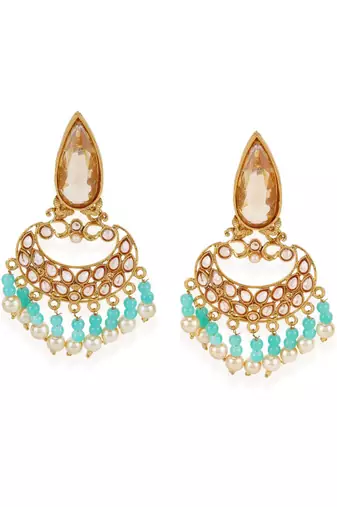 Ethnic Gold Plated Enamelled Stone and Pearl Partywear Earring