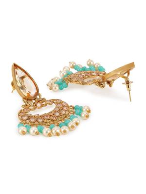 Ethnic Gold Plated Enamelled Stone and Pearl Partywear Earring 4