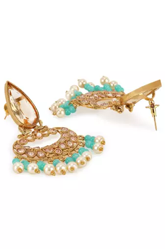 Ethnic Gold Plated Enamelled Stone and Pearl Partywear Earring