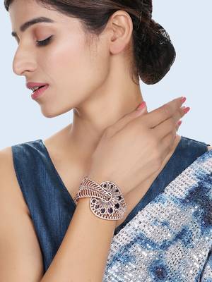Stylish Rosegold Plated Blue AD stone Studded closed Bracelet 1