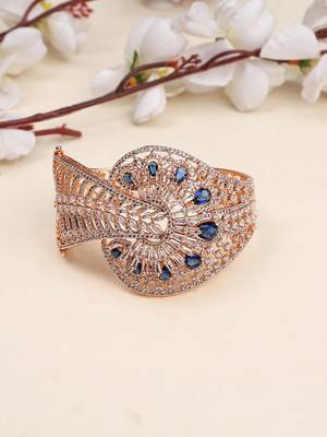 Stylish Rosegold Plated Blue AD stone Studded closed Bracelet 2