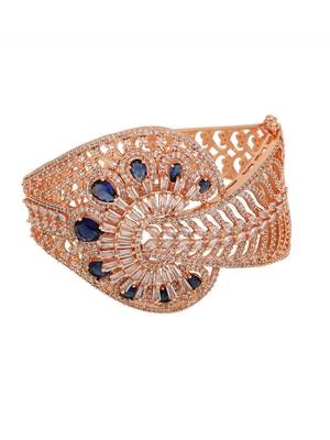 Stylish Rosegold Plated Blue AD stone Studded closed Bracelet 3
