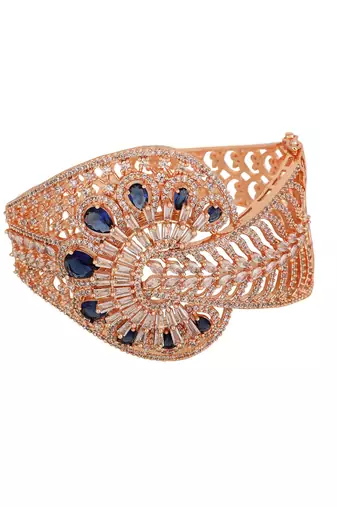 Stylish Rosegold Plated Blue AD stone Studded closed Bracelet