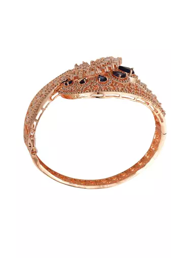Stylish Rosegold Plated Blue AD stone Studded closed Bracelet