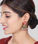 Traditional Gold Tone Class Triangular Shape Pink Stone Earring
