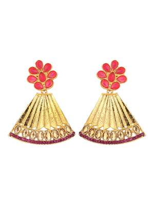 Traditional Gold Tone Class Triangular Shape Pink Stone Earring 3