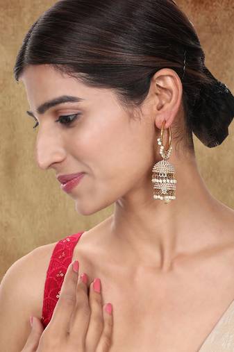 Traditional Gold Plated with white pearls Chandbali Earring