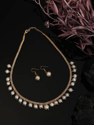 Elegant Pearl and AD Stone Sleek Off white Jewellery Set 2