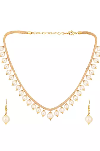 Elegant Pearl and AD Stone Sleek Off white Jewellery Set