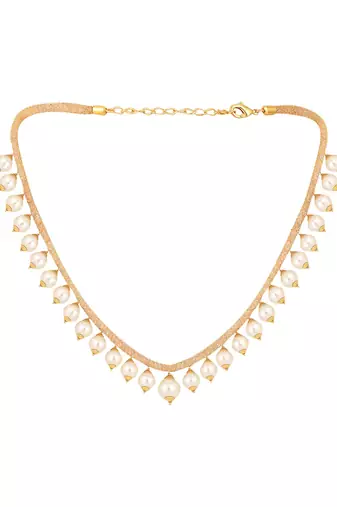 Elegant Pearl and AD Stone Sleek Off white Jewellery Set