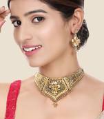 Traditional Gold Plated Self Designed Floral Choker Set