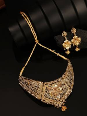 Traditional Gold Plated Self Designed Floral Choker Set 2