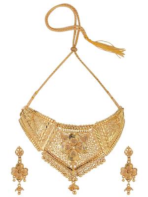 Traditional Gold Plated Self Designed Floral Choker Set 3