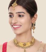 Designer Gold Plated Traditional Matte Finish Necklace with Earring Maangtika