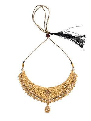 Designer Gold Plated Traditional Matte Finish Necklace with Earring Maangtika 4