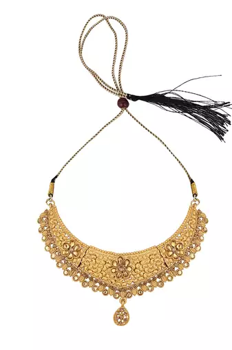 Designer Gold Plated Traditional Matte Finish Necklace with Earring Maangtika